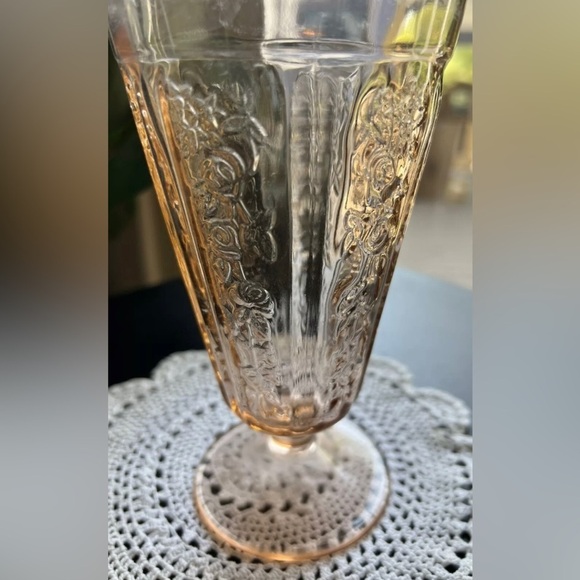 Vintage Sharon Cabbage Rose Pink Ice Tea Depression Glass 6 3/4" 15 Oz Tumbler - Picture 2 of 3